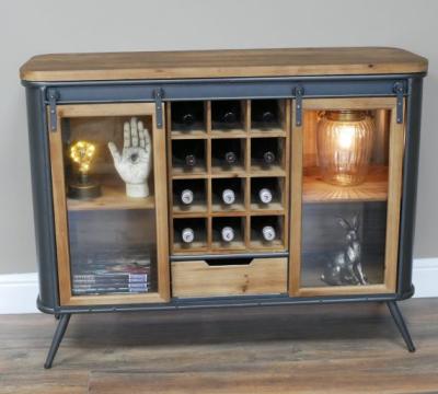 Product photograph of Dutch Metal And Fir Wood 1 Drawer Wine Cabinet from Choice Furniture Superstore