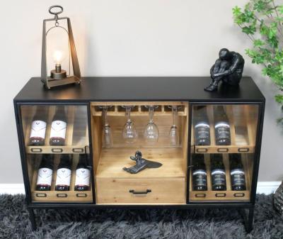 Product photograph of Dutch Metal And Wood 2 Door 1 Drawer Wine Cabinet from Choice Furniture Superstore