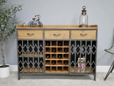 Product photograph of Dutch Metal And Fir Wood 3 Drawer Wine Cabinet from Choice Furniture Superstore