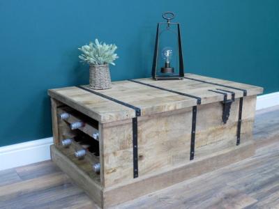 Product photograph of Dutch Mango Wood Trunk With Wine Bottle Storage from Choice Furniture Superstore