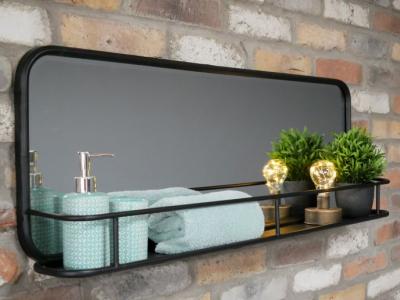 Product photograph of Dutch Industrial Metal Shelf With Mirror Set Of 2 from Choice Furniture Superstore