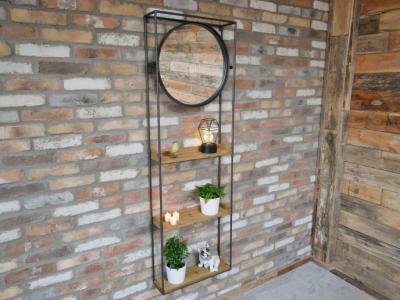 Product photograph of Dutch Industrial Fir Wood Wall Unit With Mirror from Choice Furniture Superstore