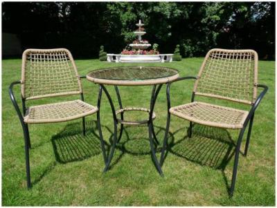 Image of The Amalfi Rattan and Tempered Glass Top Dining Table Set, 2 Chairs