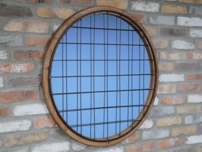 Fir Wood And Metal Round Mirror