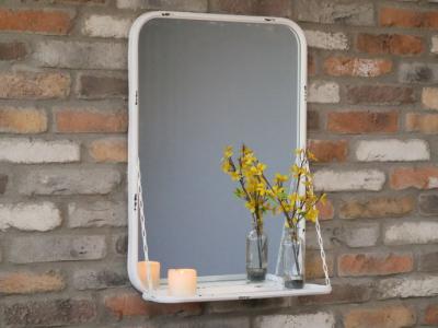 White Distressed Mirror With Shelf Set Of 2