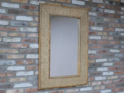 Product photograph of Acacia Wood And Rattan Mirror from Choice Furniture Superstore