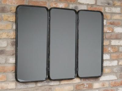 Product photograph of Industrial Black Metal Triple Mirror from Choice Furniture Superstore
