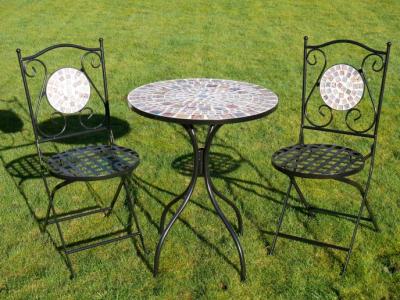 Mosaic Metal And Glass Dining Table Set 2 Chairs