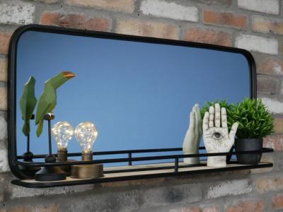 Product photograph of Dutch Black Metal Mirror With Shelf Set Of 2 from Choice Furniture Superstore