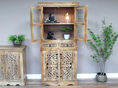 Product photograph of Dutch Mango Wood Tall Carved Display Cabinet from Choice Furniture Superstore
