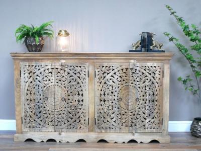 Product photograph of Dutch Mango Wood 4 Door Carved Cabinet from Choice Furniture Superstore