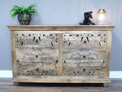 Product photograph of Dutch Mango Wood 6 Drawer Carved Cabinet from Choice Furniture Superstore