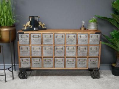Product photograph of Dutch Wooden Multi Drawer Cabinet With Metal Wheels from Choice Furniture Superstore