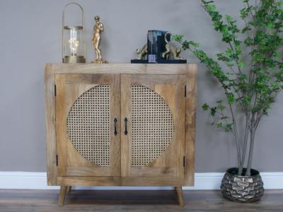 Product photograph of Acacia Wood And Rattan Storage Cabinet from Choice Furniture Superstore
