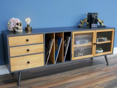 Rubber Wood And Metal Low Sideboard