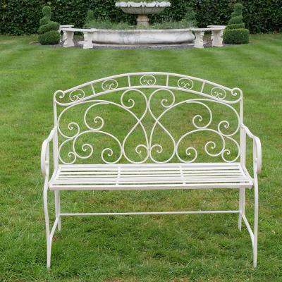 Antique Cream Metal Garden Bench