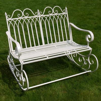 Antique Cream Metal Rocking Garden Bench