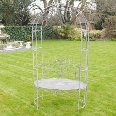 Antique Grey Metal Arch Garden Bench