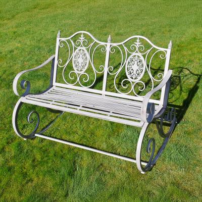 Antique Grey Metal Rocking Garden Bench