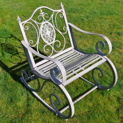 Antique Grey Metal Rocking Garden Chair
