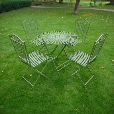Antique Green Metal Garden Round Table With 4 Chairs