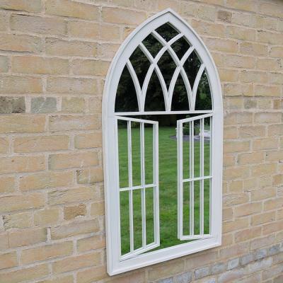 Arch White Metal Garden Window Mirror