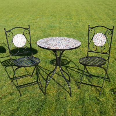 Mosaic Black Metal And Glass Garden Table With 2 Chairs
