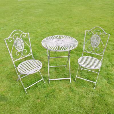 Antique Grey Metal Round Garden Table With 2 Chairs