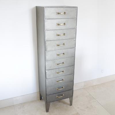 Dutch Industrial Grey Metal Multi Drawer Tallboy Chest