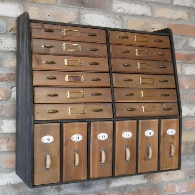 Dutch Wooden Multi Drawer Wall Storage Unit