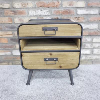Dutch Industrial Retro Wooden 2 Drawer Bedside Cabinet