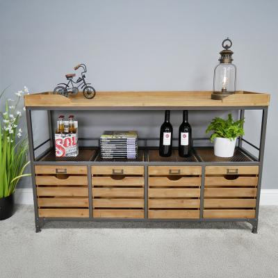 Dutch Fir Wood And Metal Large Storage Console Table