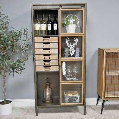 Dutch Industrial Metal And Fir Wood Tall Cabinet