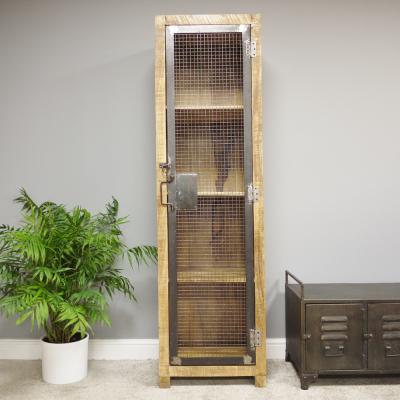 Dutch Industrial Wood And Metal 1 Door Tall Cabinet