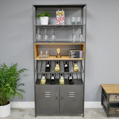 Dutch Industrial Retro Fir Wood And Metal Wine Cabinet