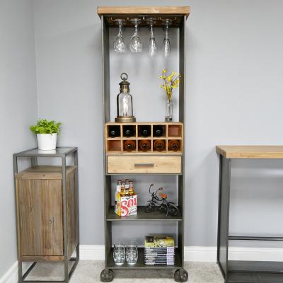 Dutch Wood And Metal Wine Tall Cabinet On Wheels