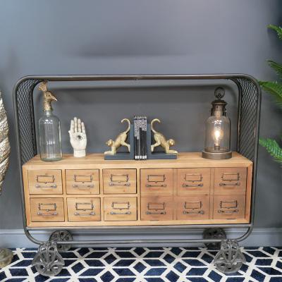 Dutch Industrial Fir Wood And Iron 1 Door 6 Drawer Cabinet