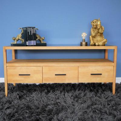 Dutch Wood And Black Glass 3 Drawer Tv Unit