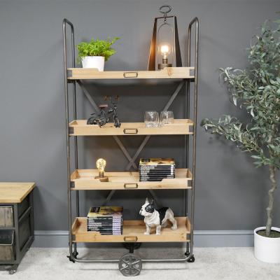 Dutch Industrial Fir Wood And Metal Shelving Unit