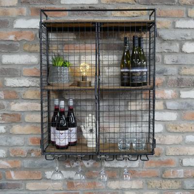 Dutch Industrial Mango Wood And Metal Wine Wall Unit