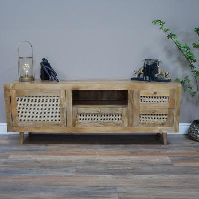 Dutch Acacia Wood And Rattan 1 Door 3 Drawer Tv Unit