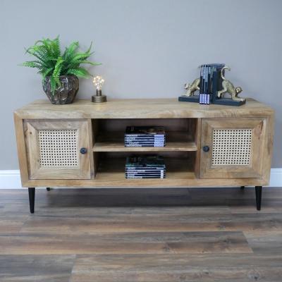 Dutch Acacia Wood And Rattan 2 Door Tv Unit