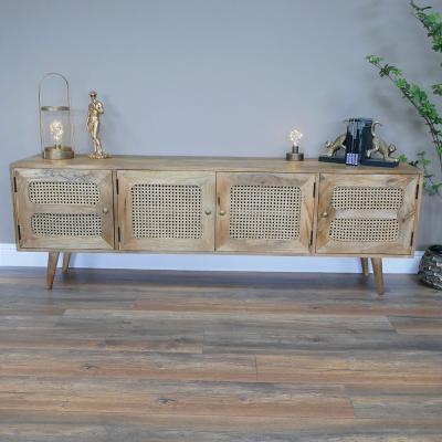 Dutch Acacia Wood And Rattan 4 Door Tv Unit