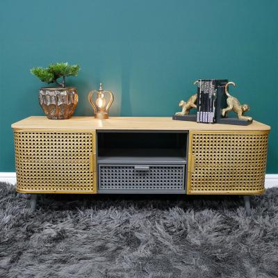 Dutch Wood And Gold Metal 2 Door 1 Drawer Tv Unit
