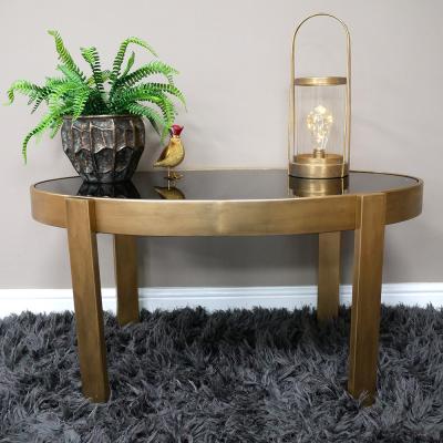 Dutch Black Glass And Metal Side Table