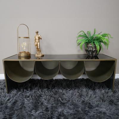 Dutch Black Glass And Metal Low Large Side Table