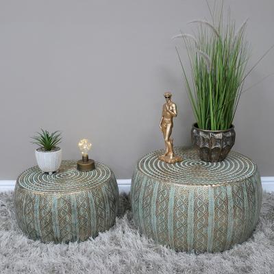 Dutch Set Of 2 Blue And Gold Round Coffee Tables