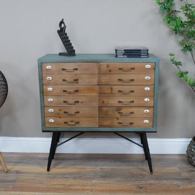 Dutch Wood And Metal Multi Drawer Storage Cabinet