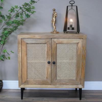 Dutch Acacia Wood And Rattan 2 Door Small Cabinet