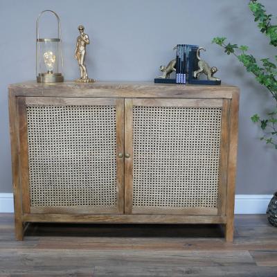 Dutch Acacia Wood And Rattan 2 Door Small Sideboard